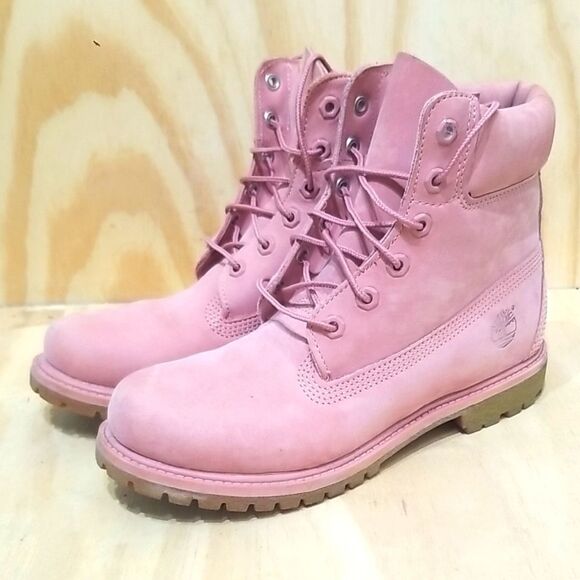Timberland Women's Pink Genuine  Leather Boots Women's Size 9 - Picture 1 of 7
